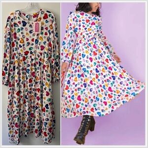 Colorful Heart Print Midi Dress